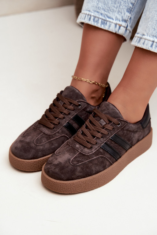 Sneakers da donna in suede sintetico color cioccolato Bellmont