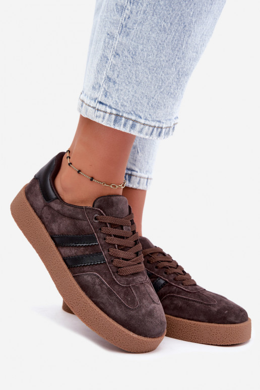 Sneakers da donna in suede sintetico color cioccolato Bellmont