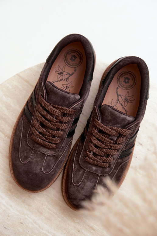 Sneakers da donna in suede sintetico color cioccolato Bellmont