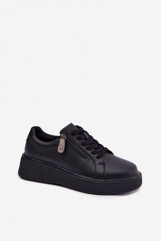 Sneakers da donna con piattaforma in pelle sintetica nera Corisa
