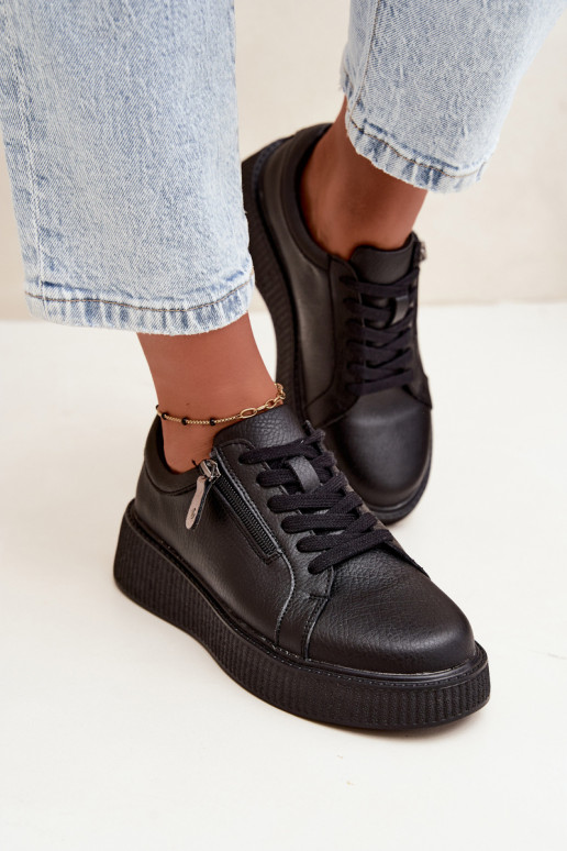 Sneakers da donna con piattaforma in pelle sintetica nera Corisa