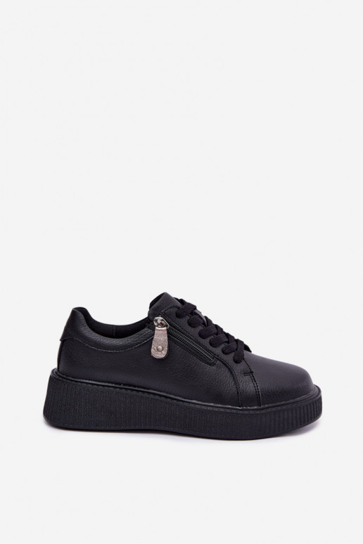 Sneakers da donna con piattaforma in pelle sintetica nera Corisa