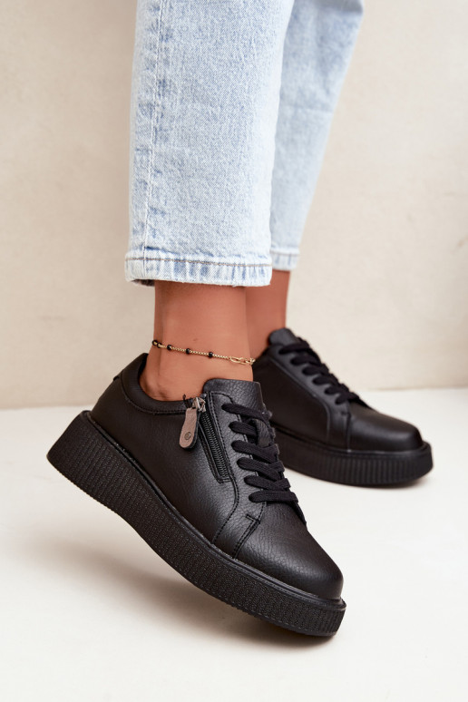 Sneakers da donna con piattaforma in pelle sintetica nera Corisa