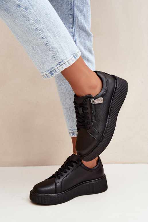 Sneakers da donna con piattaforma in pelle sintetica nera Corisa