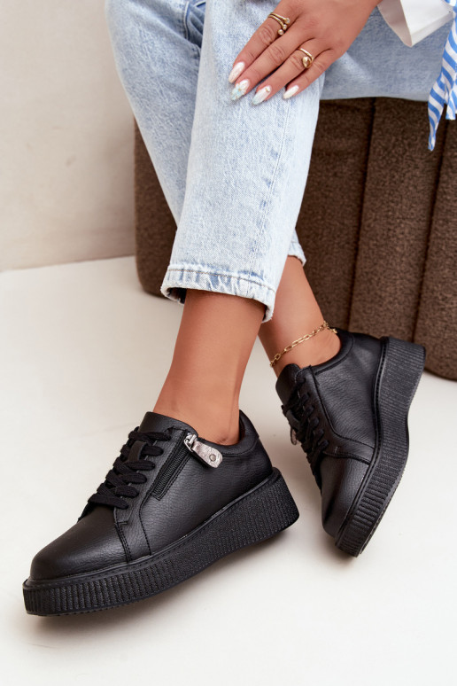 Sneakers da donna con piattaforma in pelle sintetica nera Corisa