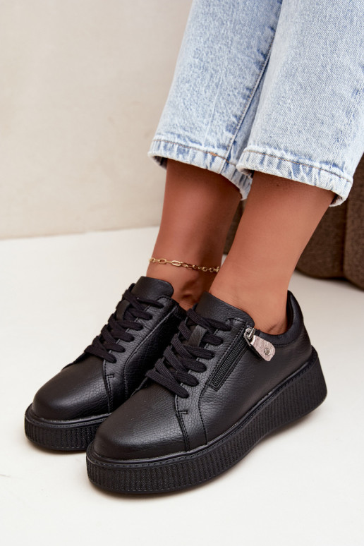 Sneakers da donna con piattaforma in pelle sintetica nera Corisa