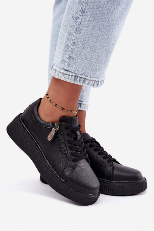 Sneakers da donna con piattaforma in pelle sintetica nera Corisa