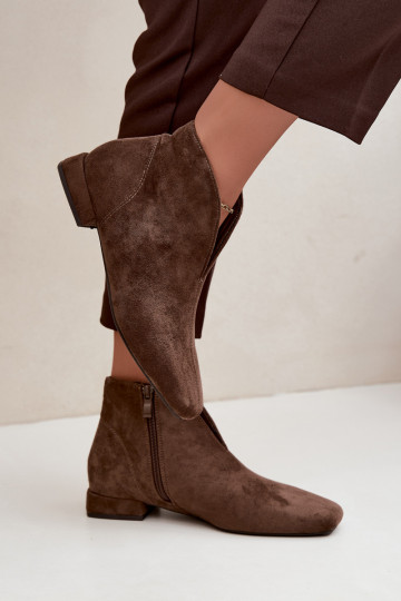 Stivaletti khaki bassi Cut Out con tacchi larghi Canella