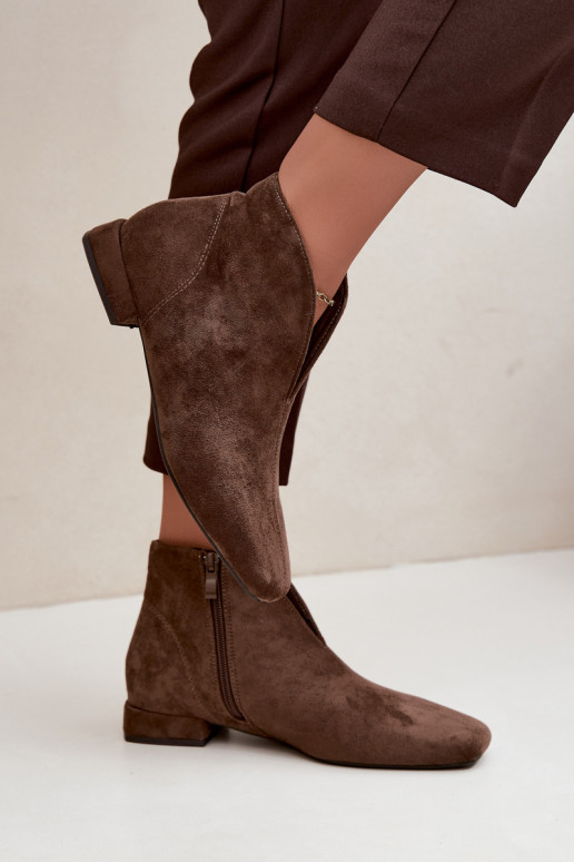 Stivaletti khaki bassi Cut Out con tacchi larghi Canella