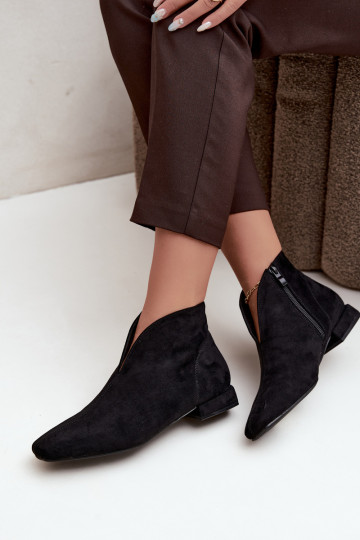 Stivaletti neri bassi Cut Out con tacchi larghi Canella