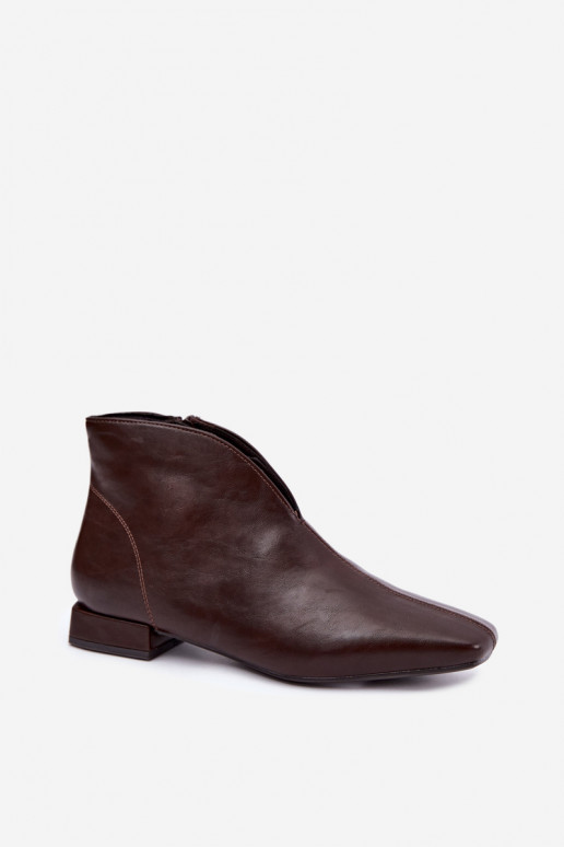 Stivaletti marroni scuri bassi Cut Out con tacchi larghi in ecopelle Canella