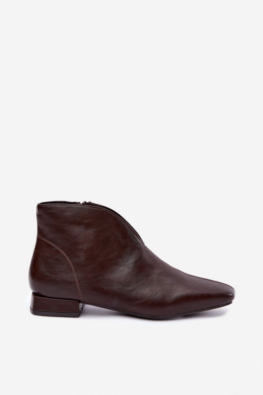 Stivaletti marroni scuri bassi Cut Out con tacchi larghi in ecopelle Canella