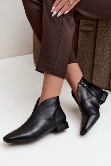 Stivaletti neri bassi Cut Out con tacchi larghi in ecopelle Canella