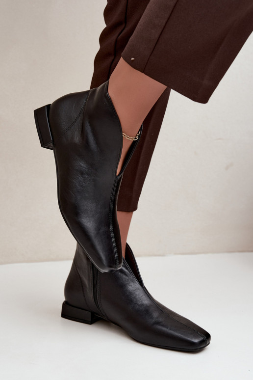 Stivaletti neri bassi Cut Out con tacchi larghi in ecopelle Canella