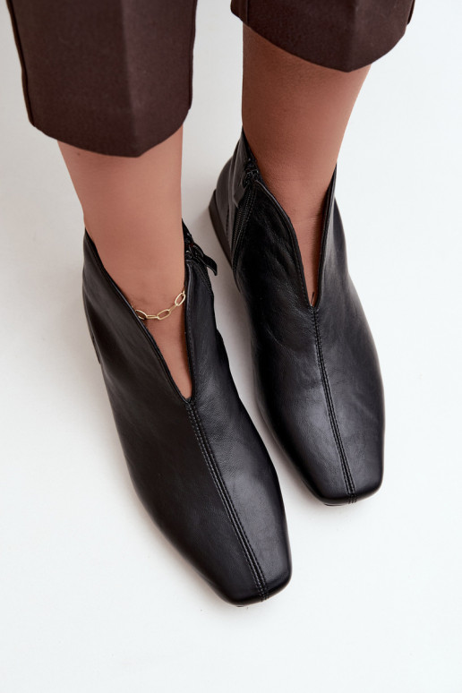 Stivaletti neri bassi Cut Out con tacchi larghi in ecopelle Canella