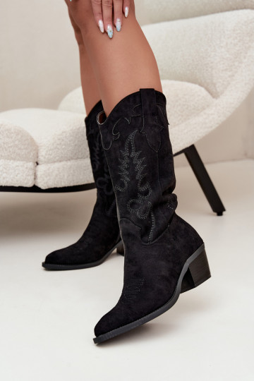 Stivali neri in suede sintetico stile cowboy con tacchi Jarissa