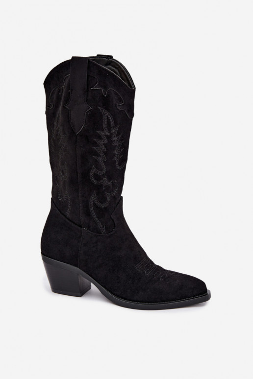 Stivali neri in suede sintetico stile cowboy con tacchi Jarissa