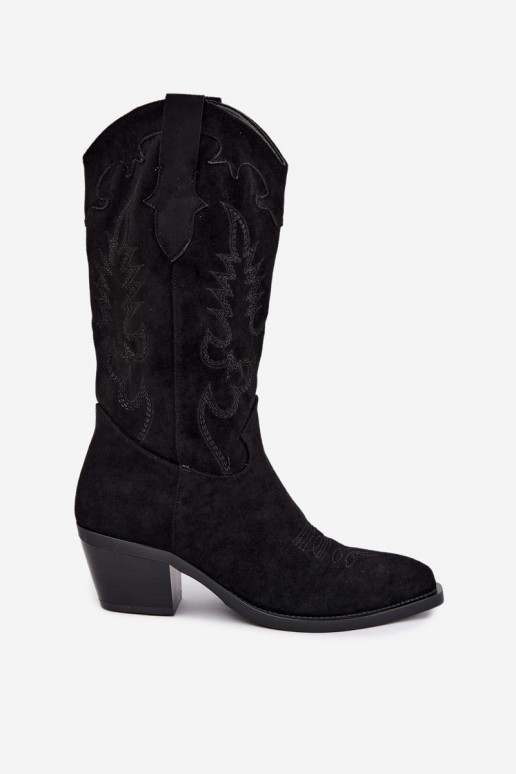 Stivali neri in suede sintetico stile cowboy con tacchi Jarissa