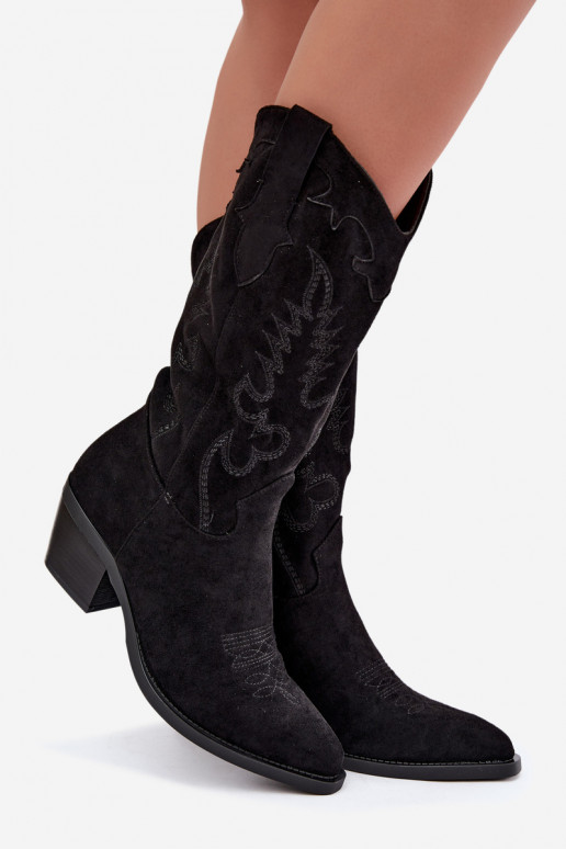 Stivali neri in suede sintetico stile cowboy con tacchi Jarissa