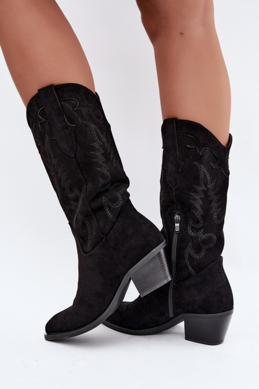 Stivali neri in suede sintetico stile cowboy con tacchi Jarissa