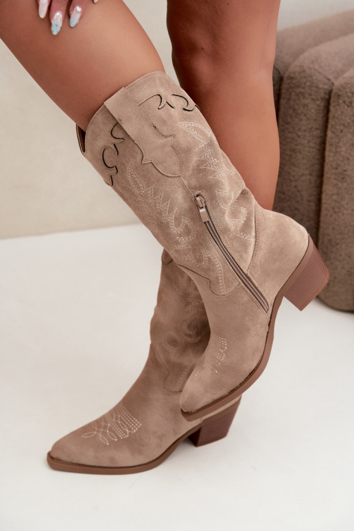 Stivali sabbia in suede sintetico stile cowboy con tacchi Jarissa