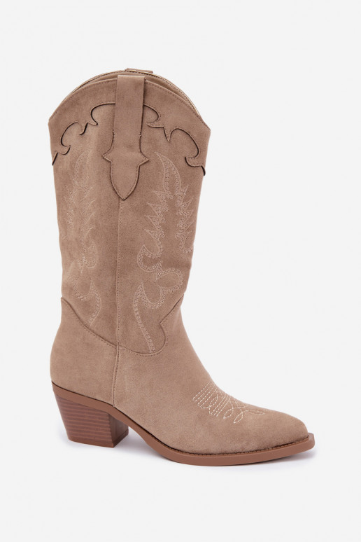 Stivali sabbia in suede sintetico stile cowboy con tacchi Jarissa