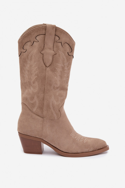 Stivali sabbia in suede sintetico stile cowboy con tacchi Jarissa