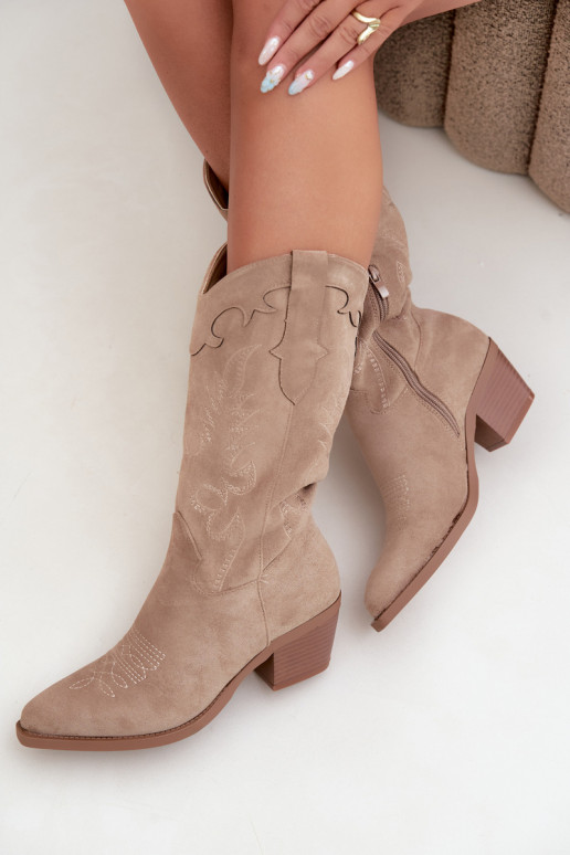 Stivali sabbia in suede sintetico stile cowboy con tacchi Jarissa