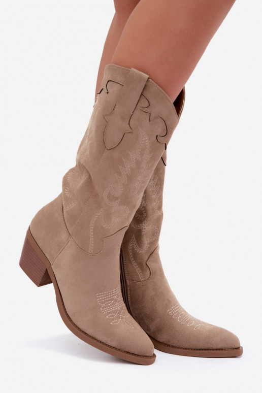 Stivali sabbia in suede sintetico stile cowboy con tacchi Jarissa