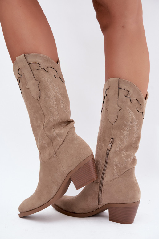 Stivali sabbia in suede sintetico stile cowboy con tacchi Jarissa