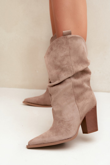 Stivaletti sabbia in suede con rouches sul tacco Inela 2