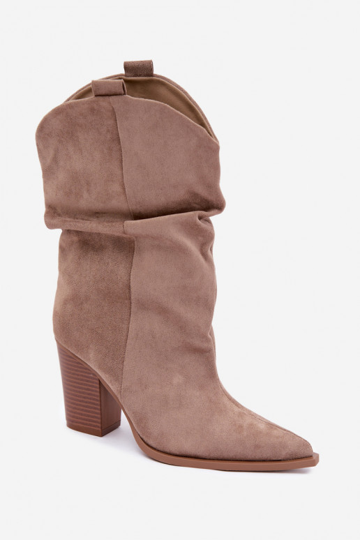 Stivaletti sabbia in suede con rouches sul tacco Inela