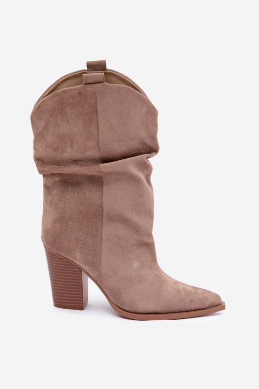 Stivaletti sabbia in suede con rouches sul tacco Inela
