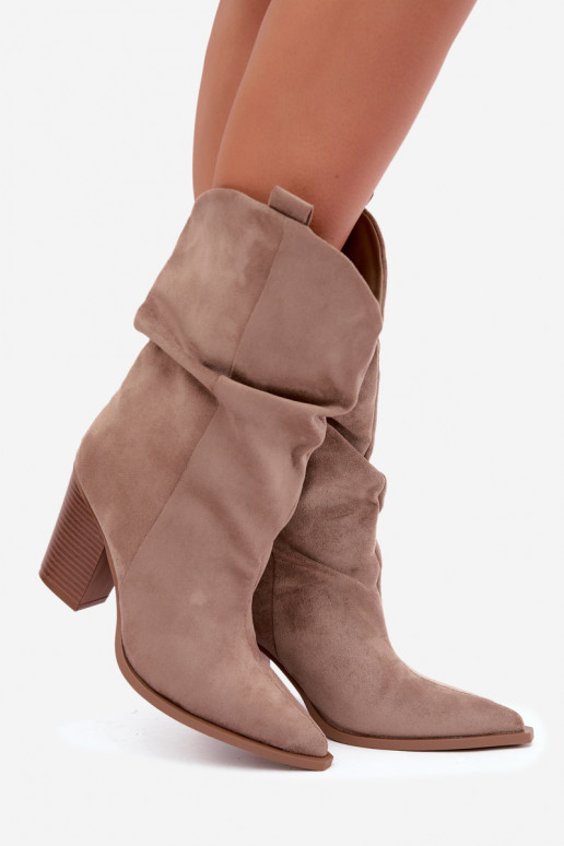 Stivaletti sabbia in suede con rouches sul tacco Inela