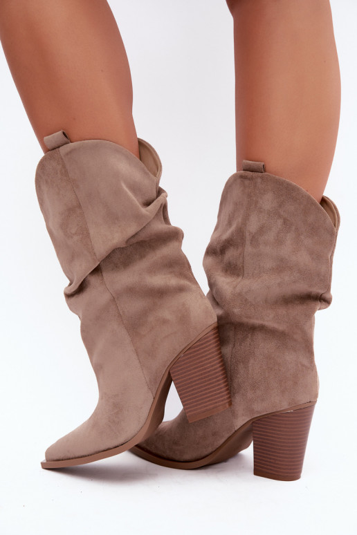 Stivaletti sabbia in suede con rouches sul tacco Inela