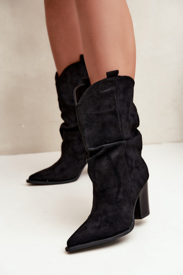 Stivaletti neri in suede con rouches sul tacco Inela 2