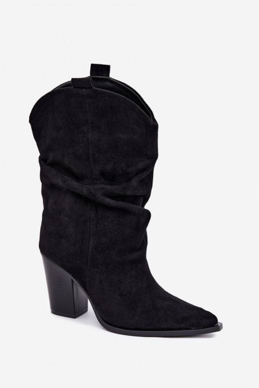 Stivaletti neri in suede con rouches sul tacco Inela