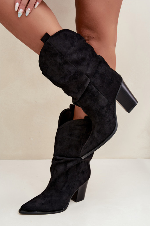 Stivaletti neri in suede con rouches sul tacco Inela