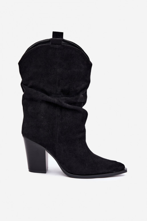 Stivaletti neri in suede con rouches sul tacco Inela