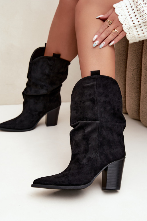 Stivaletti neri in suede con rouches sul tacco Inela