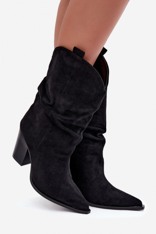 Stivaletti neri in suede con rouches sul tacco Inela