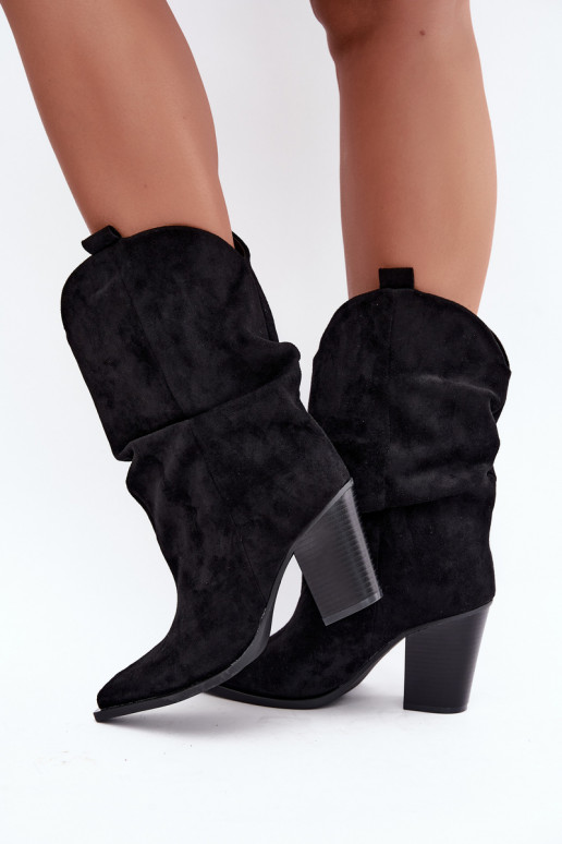 Stivaletti neri in suede con rouches sul tacco Inela