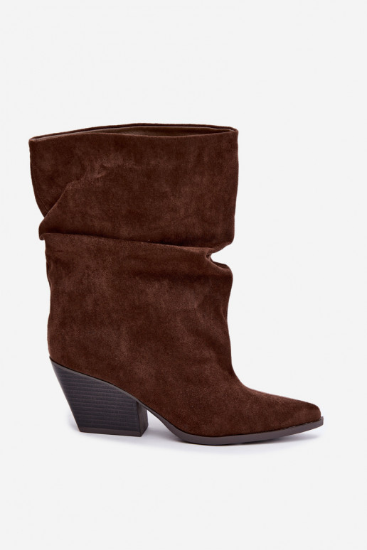 Stivaletti marroni stropicciati slip-on su tacco a blocco Cazela