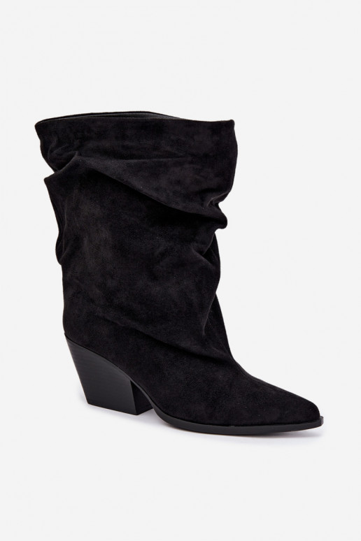 Stivaletti neri stropicciati slip-on su tacco a blocco Cazela