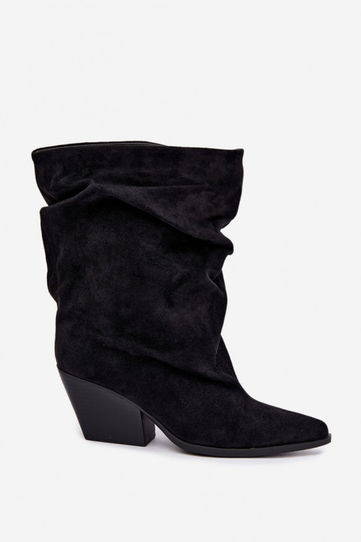 Stivaletti neri stropicciati slip-on su tacco a blocco Cazela