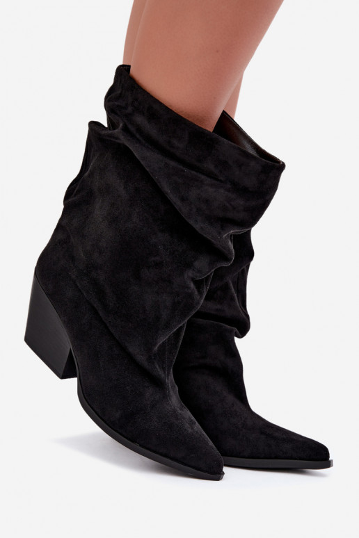 Stivaletti neri stropicciati slip-on su tacco a blocco Cazela