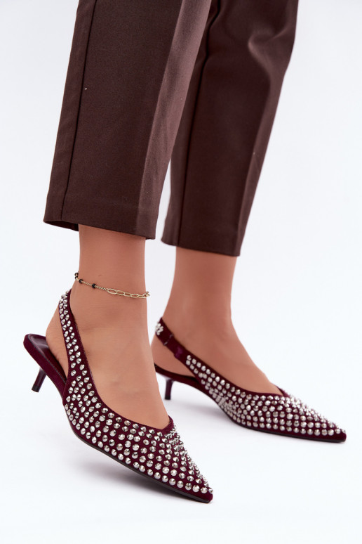 Sandali bordeaux da donna con borchie e tacco basso Tai turidden