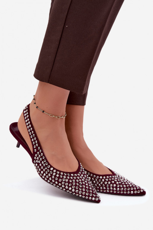 Sandali bordeaux da donna con borchie e tacco basso Tai turidden