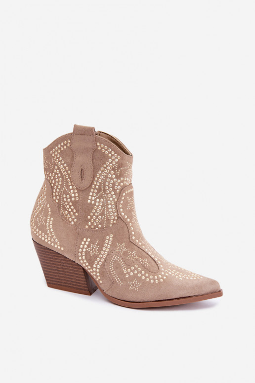 Stivaletti in stile cowboy dorati con decorazioni in colore sabbia Selden