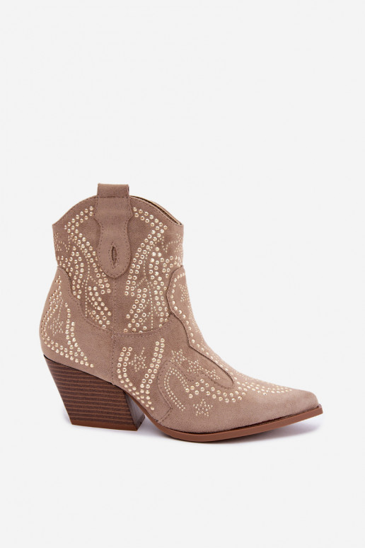 Stivaletti in stile cowboy dorati con decorazioni in colore sabbia Selden